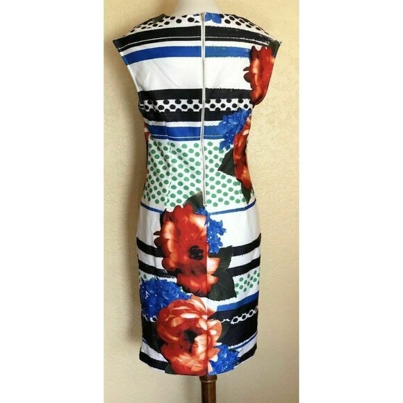 Eci Women's Red Print Scuba Cut out Sleeveless Shift Dress Size 8 - Picture 2 of 10